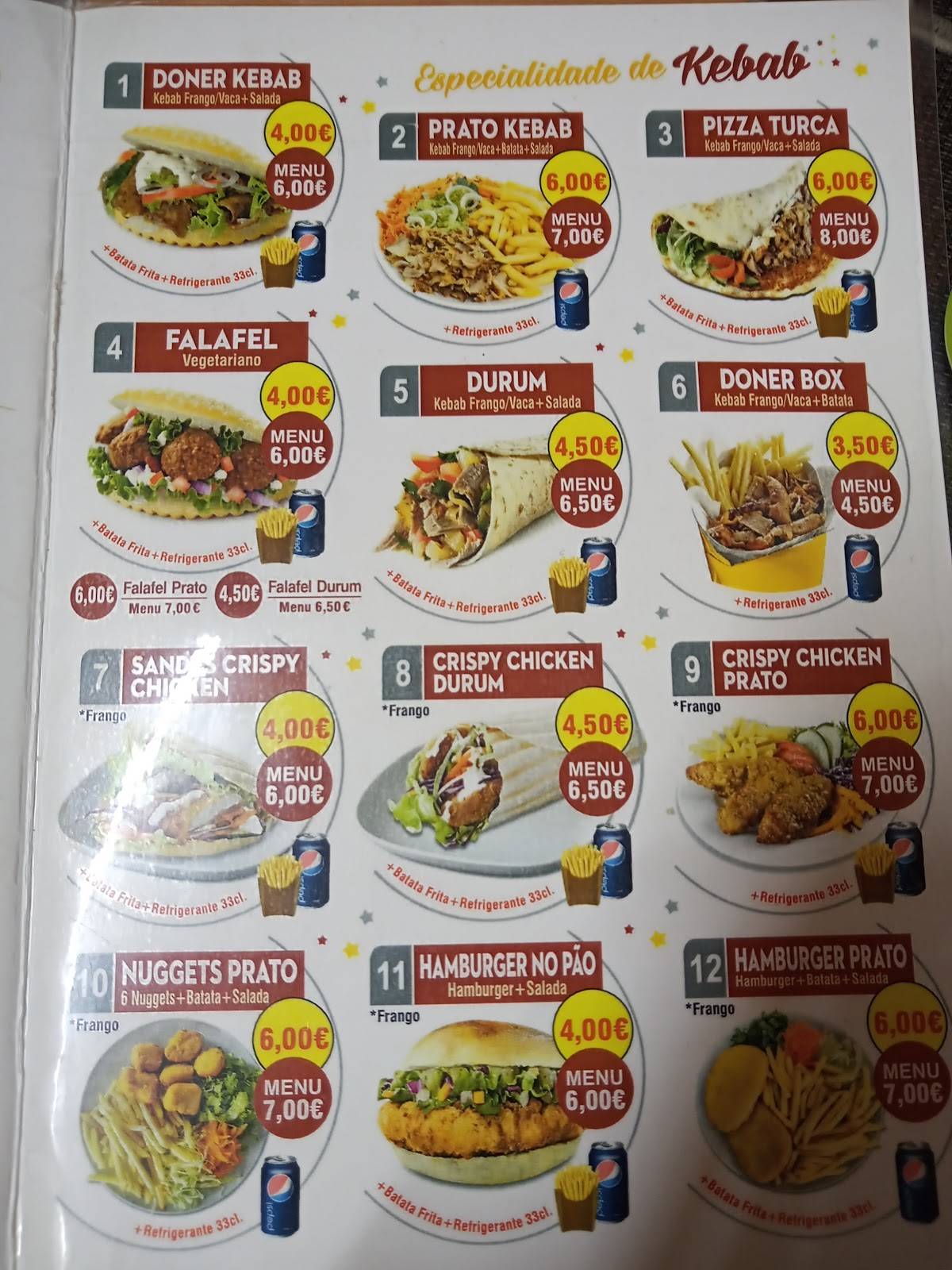 Por do sol kebab e pizza меню