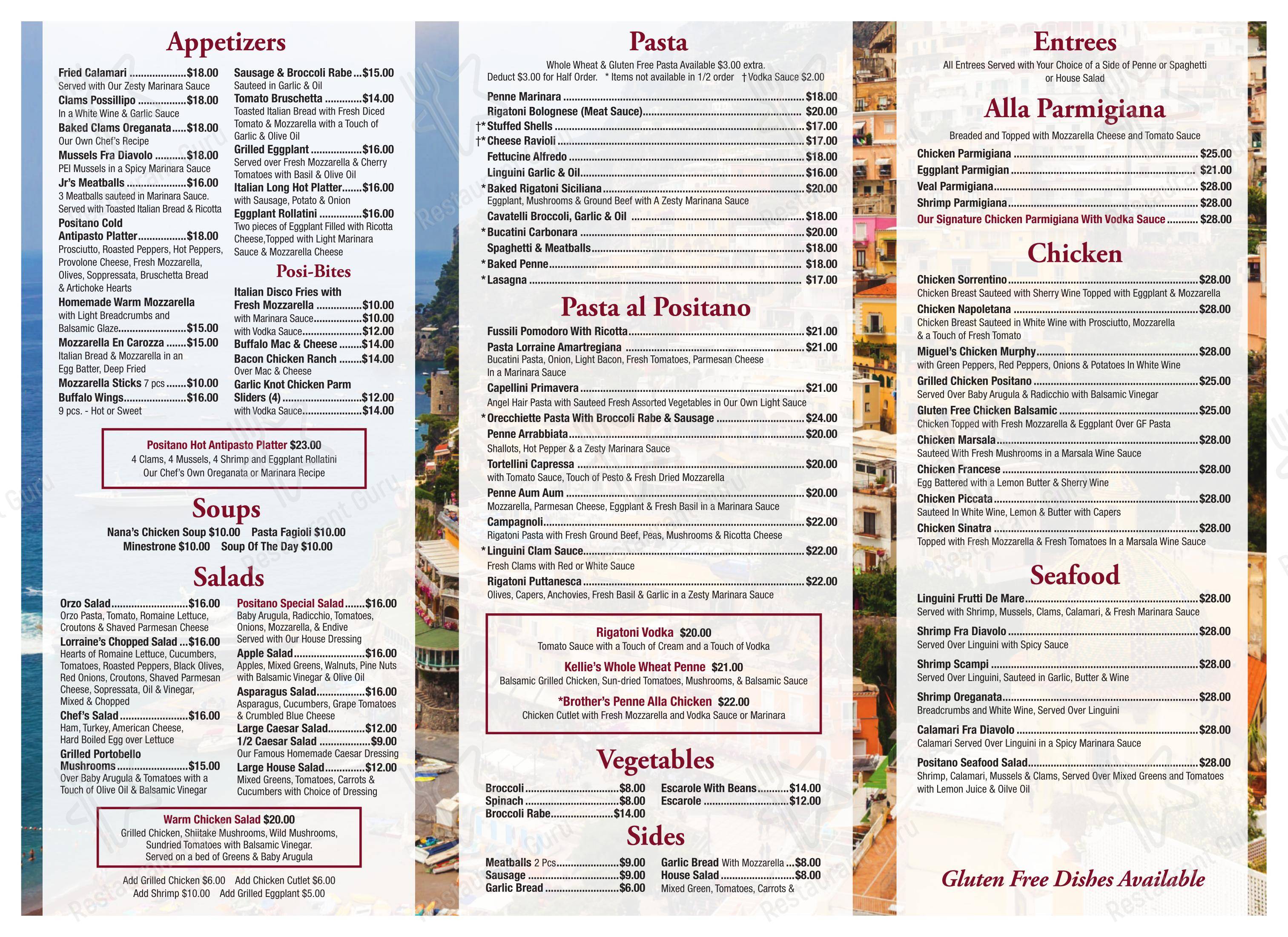 Меню пиццерии Positano Restaurant and pizzeria в Уэйне