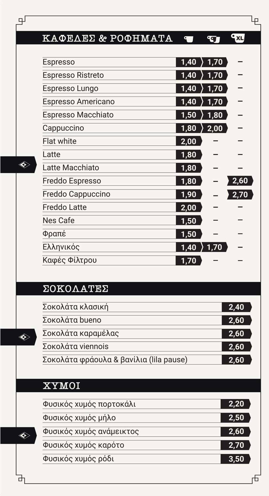 Post Speciality меню
