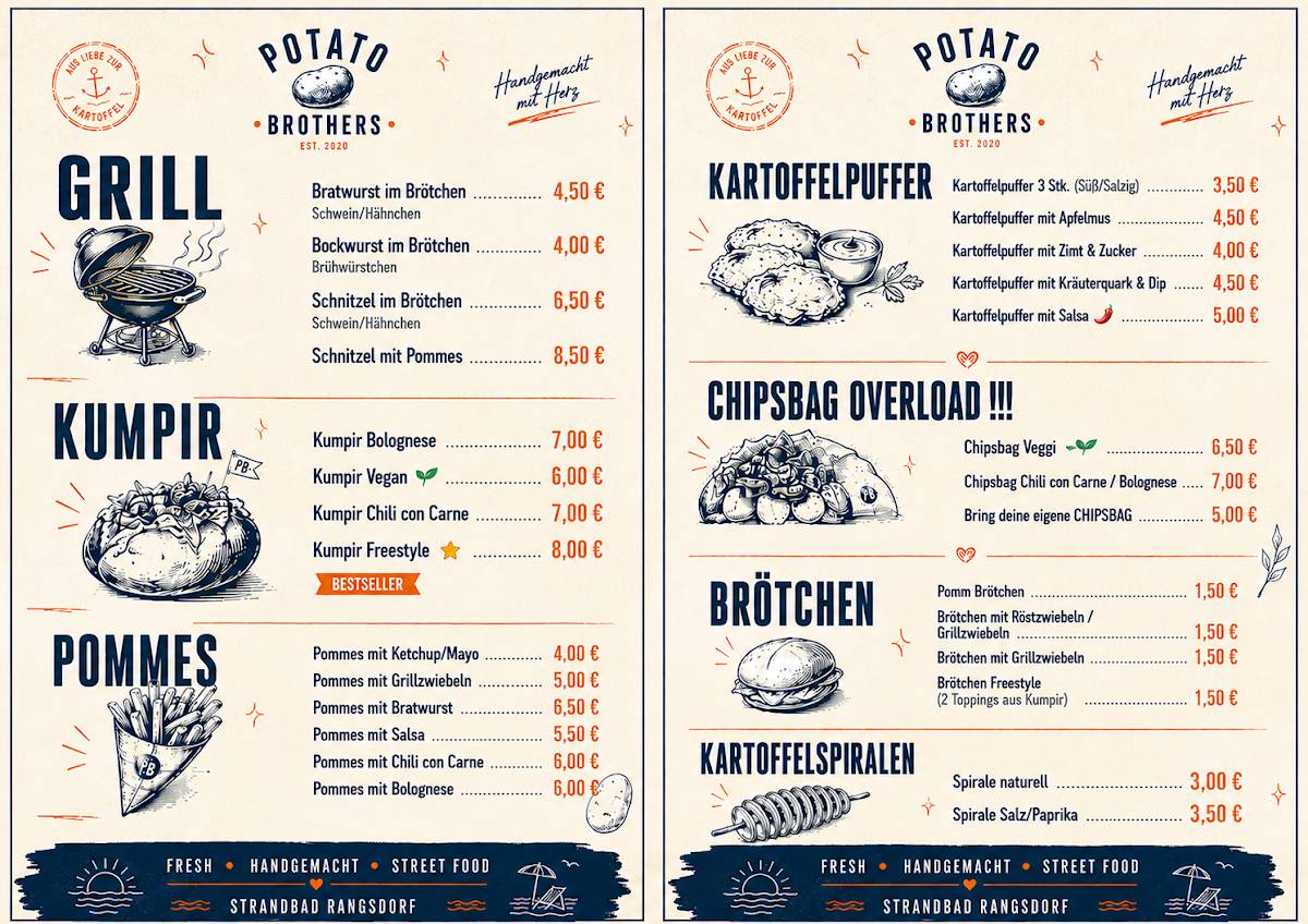 Potato Brothers am Strandbad Rangsdorf меню