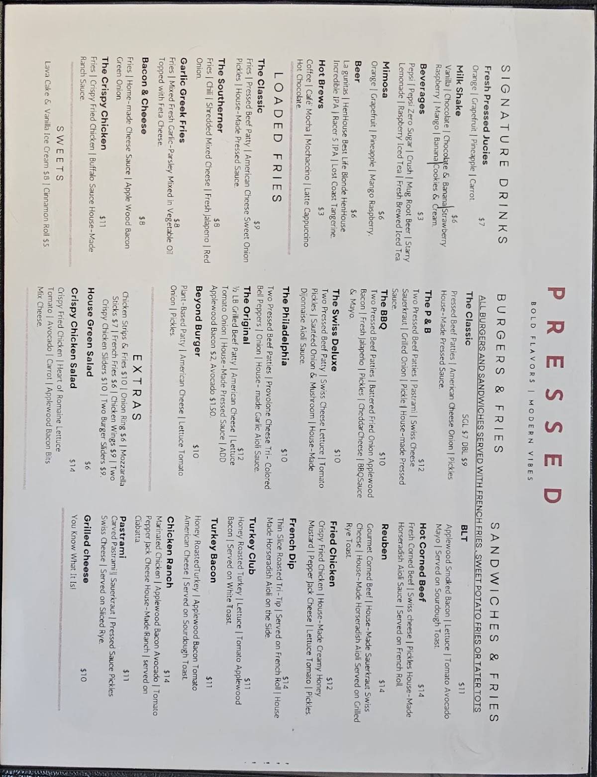 Pressed Restaurant меню