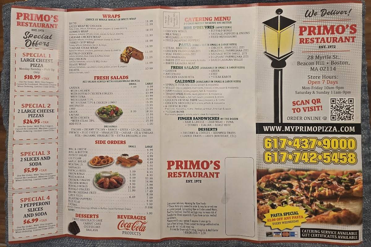 Primo Pizza Restaurant меню