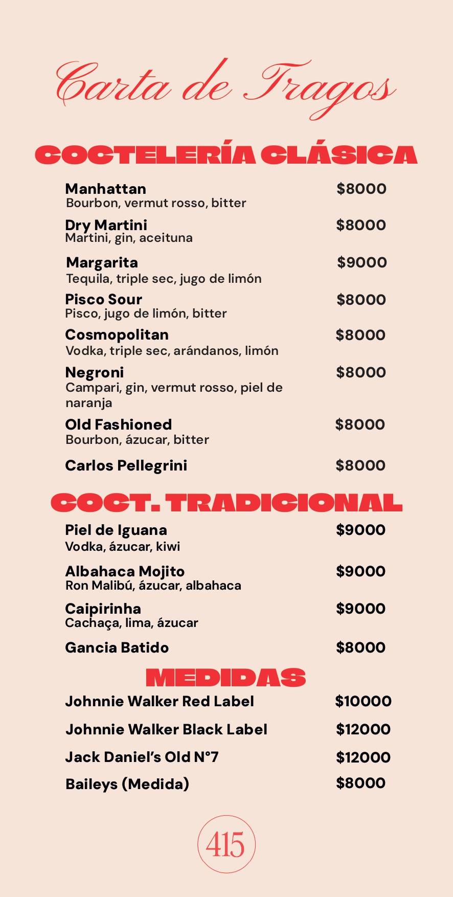 415 - Bar de Tragos меню