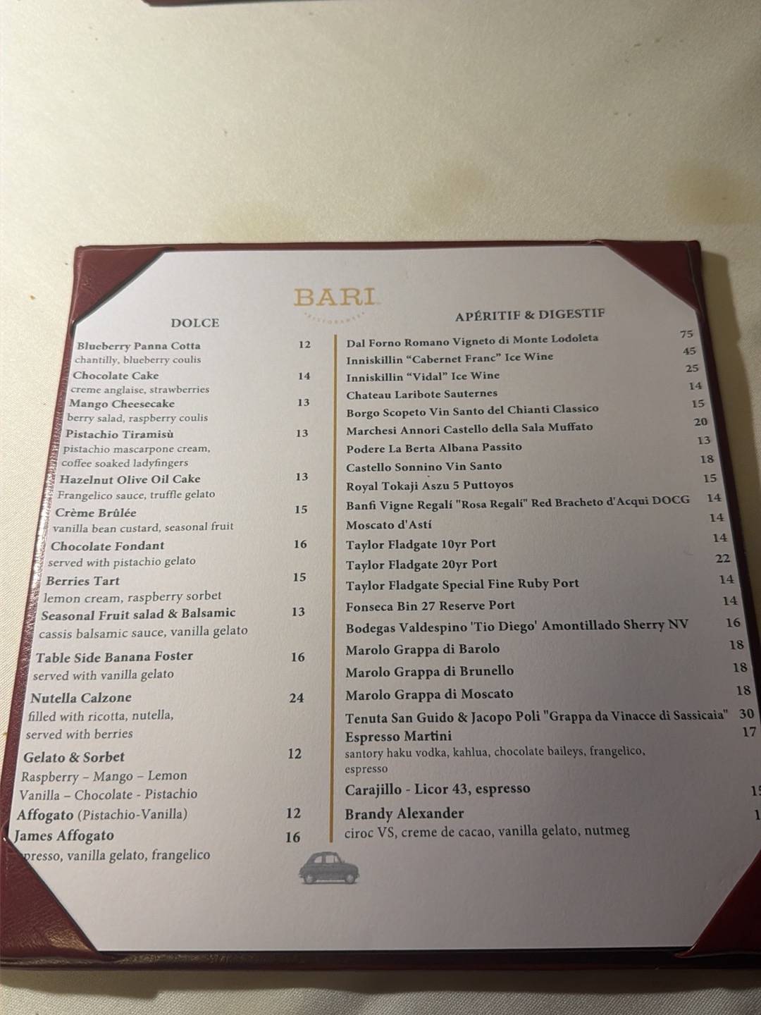 BARI Ristorante меню