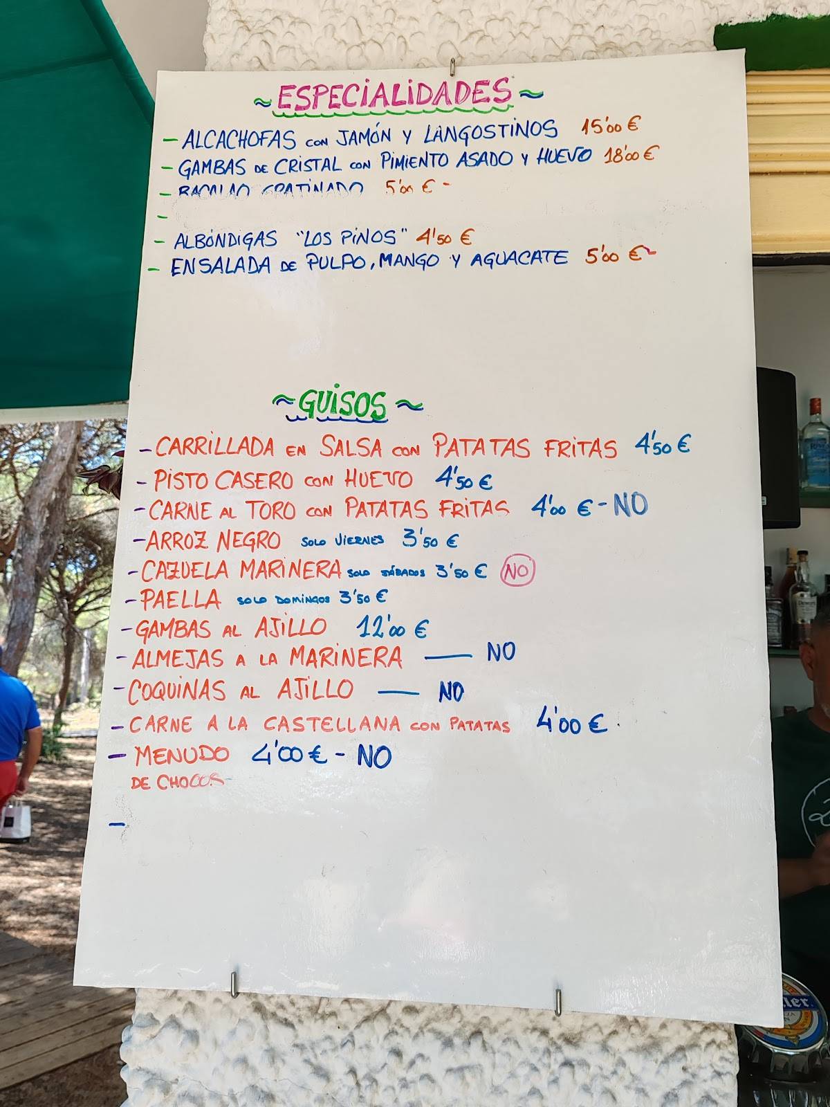 Bar Los Pinos меню
