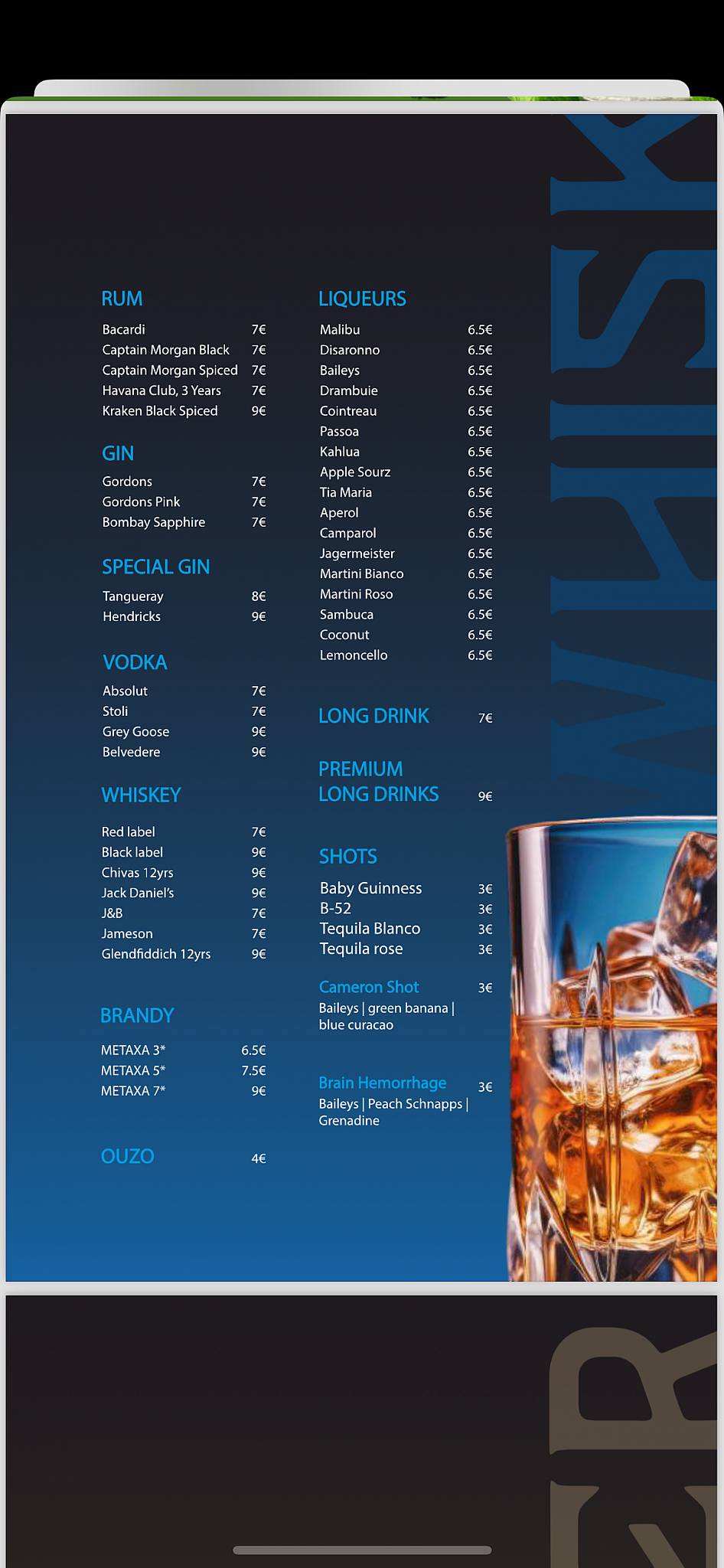 Cameron Cocktail Shisha Bar меню