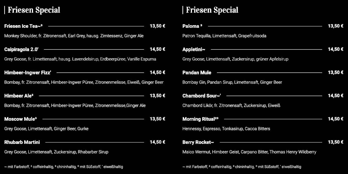 FRIESEN Bar - Cocktailbar Köln меню