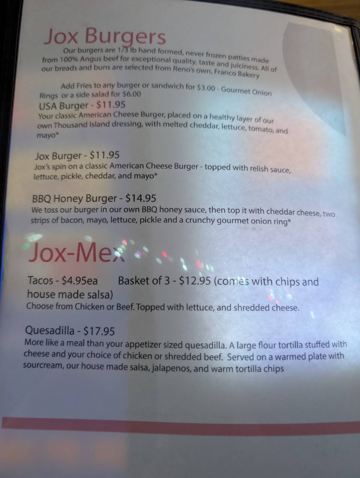 Jox меню