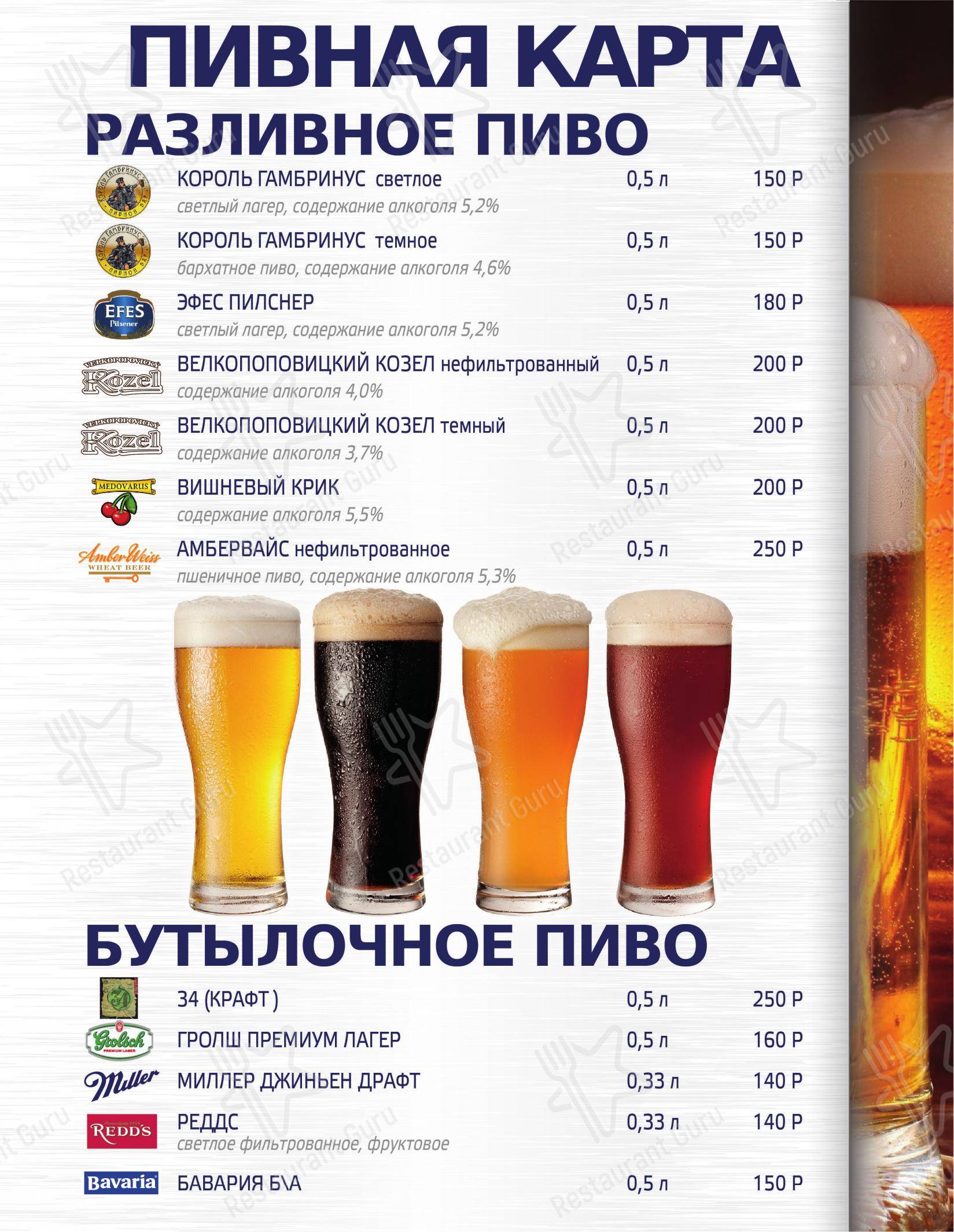 Взгляните на меню Король Гамбринус
