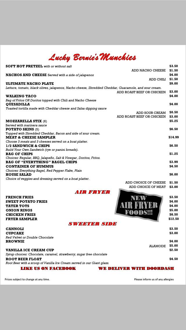 Lucky Bernie's Spring Grove меню