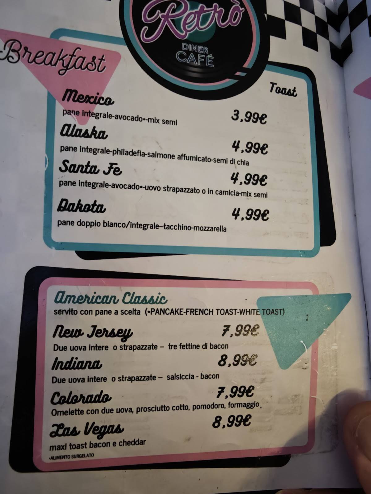 Retró Diner Cafe меню
