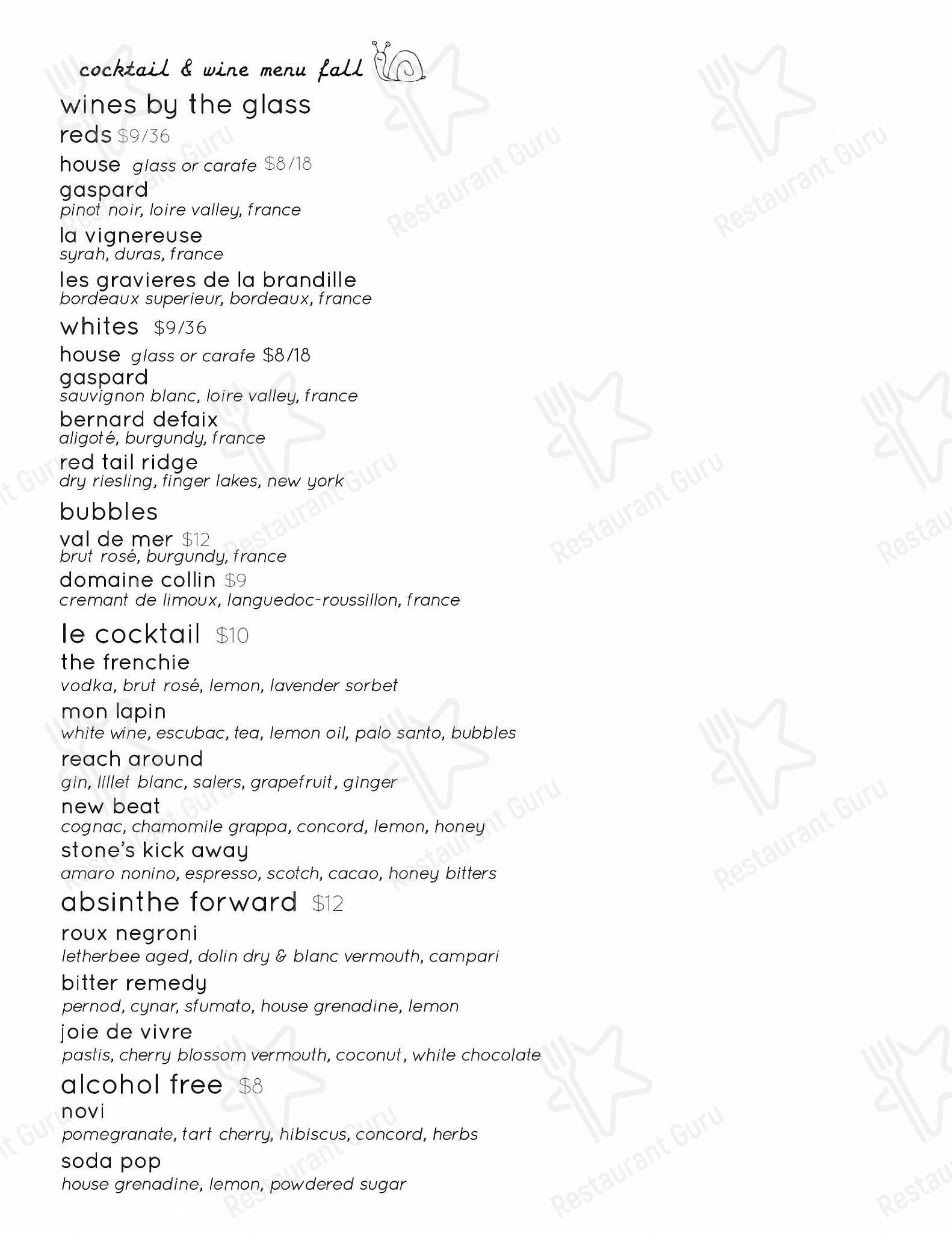 Меню паба и бара Roux - Buffet Menu