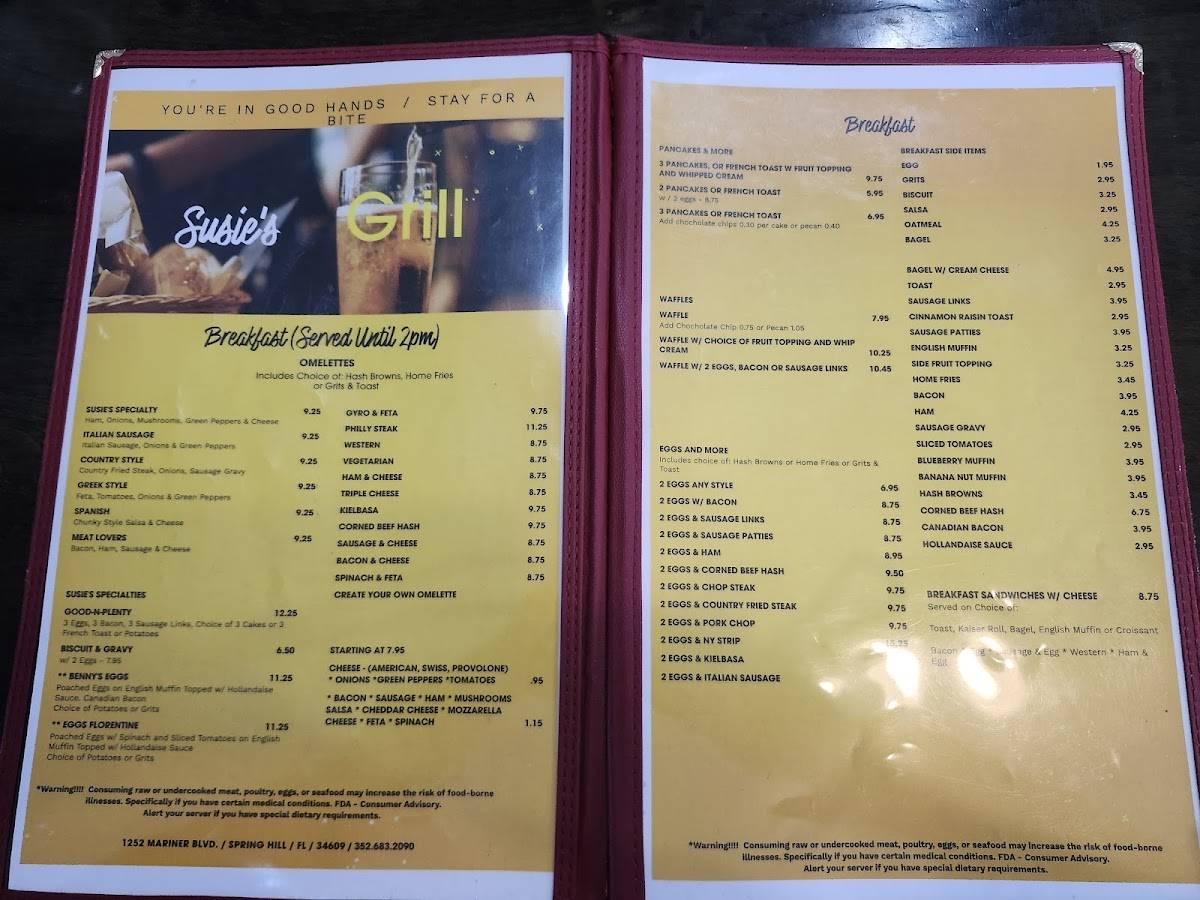 Susie's Grill меню