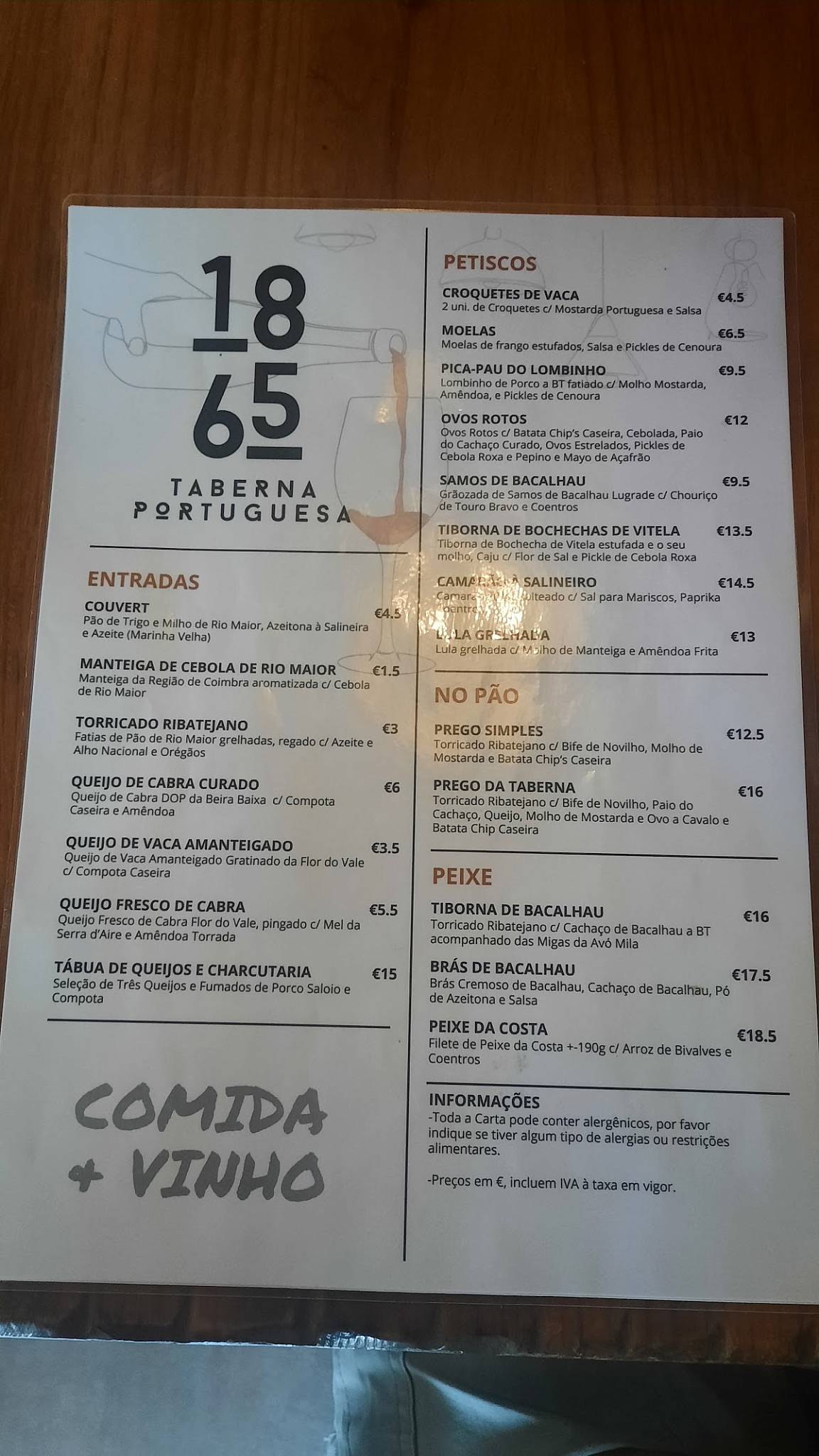 Taberna 1865 меню