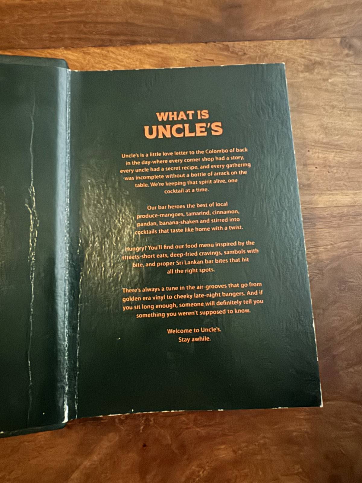 Uncle's Bar, Colombo меню