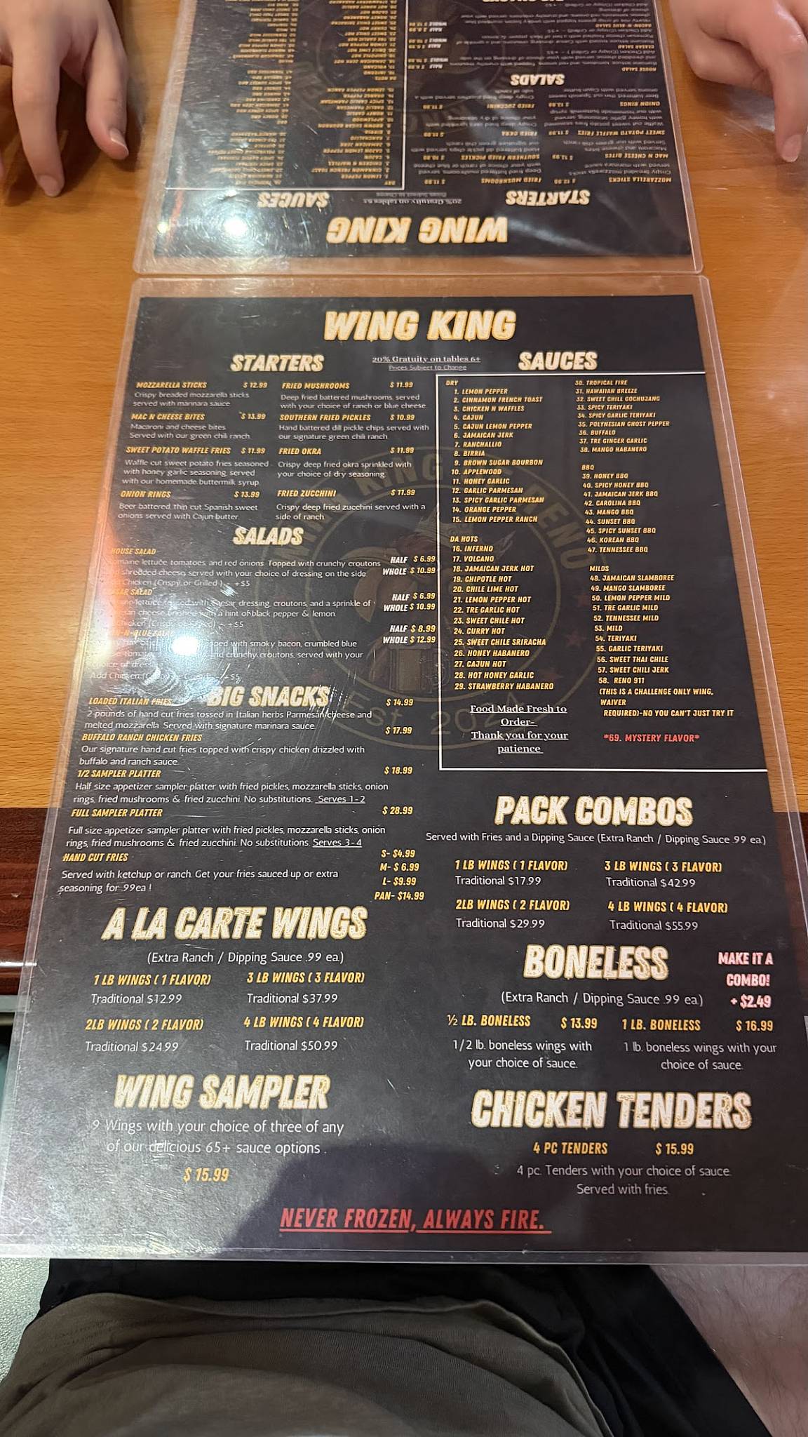 WING KING 775 меню