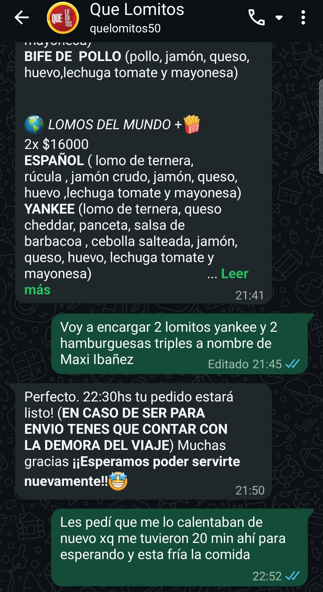 Que Lomitos меню