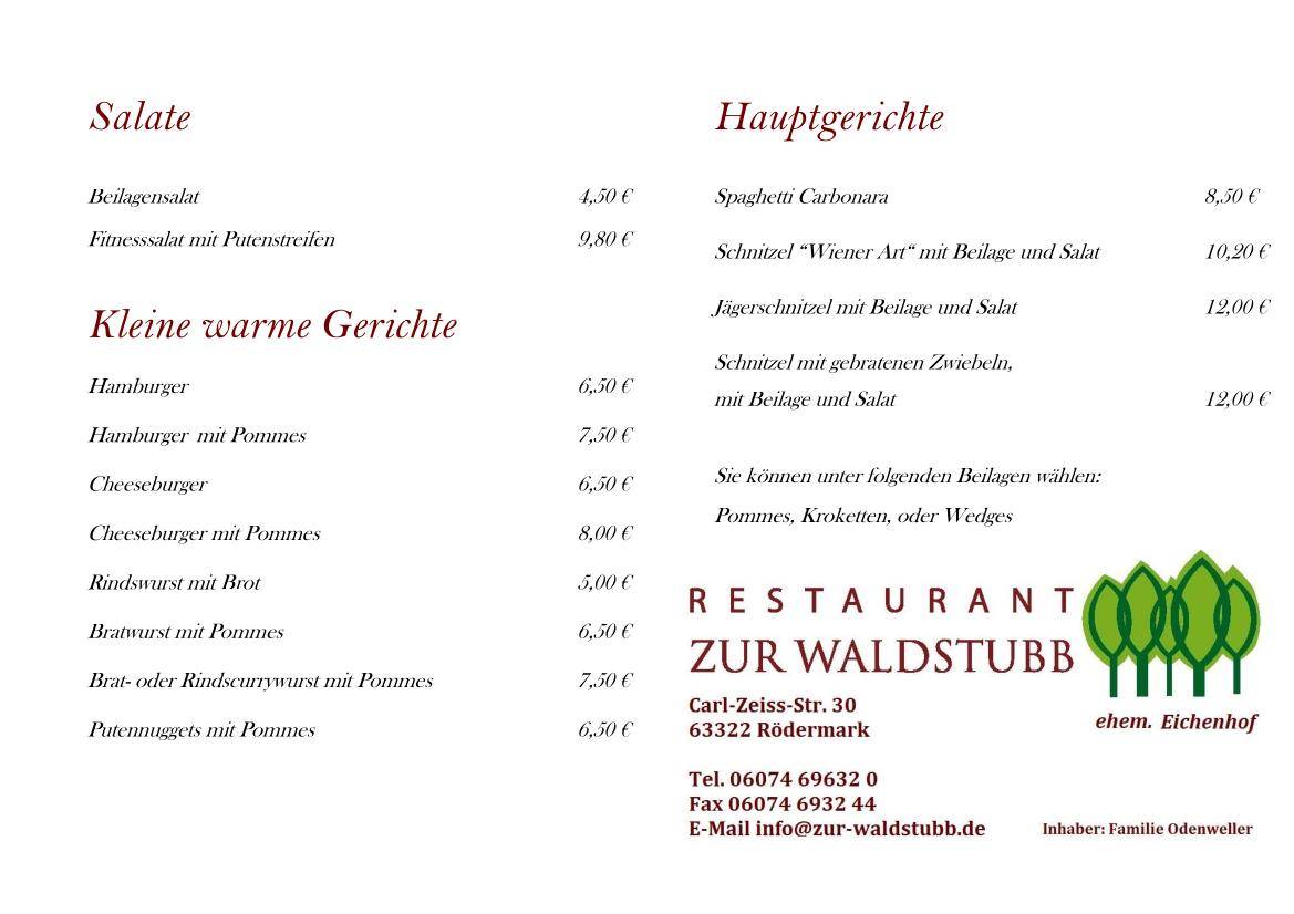 Rödermark Restaurant zur Waldstubb меню