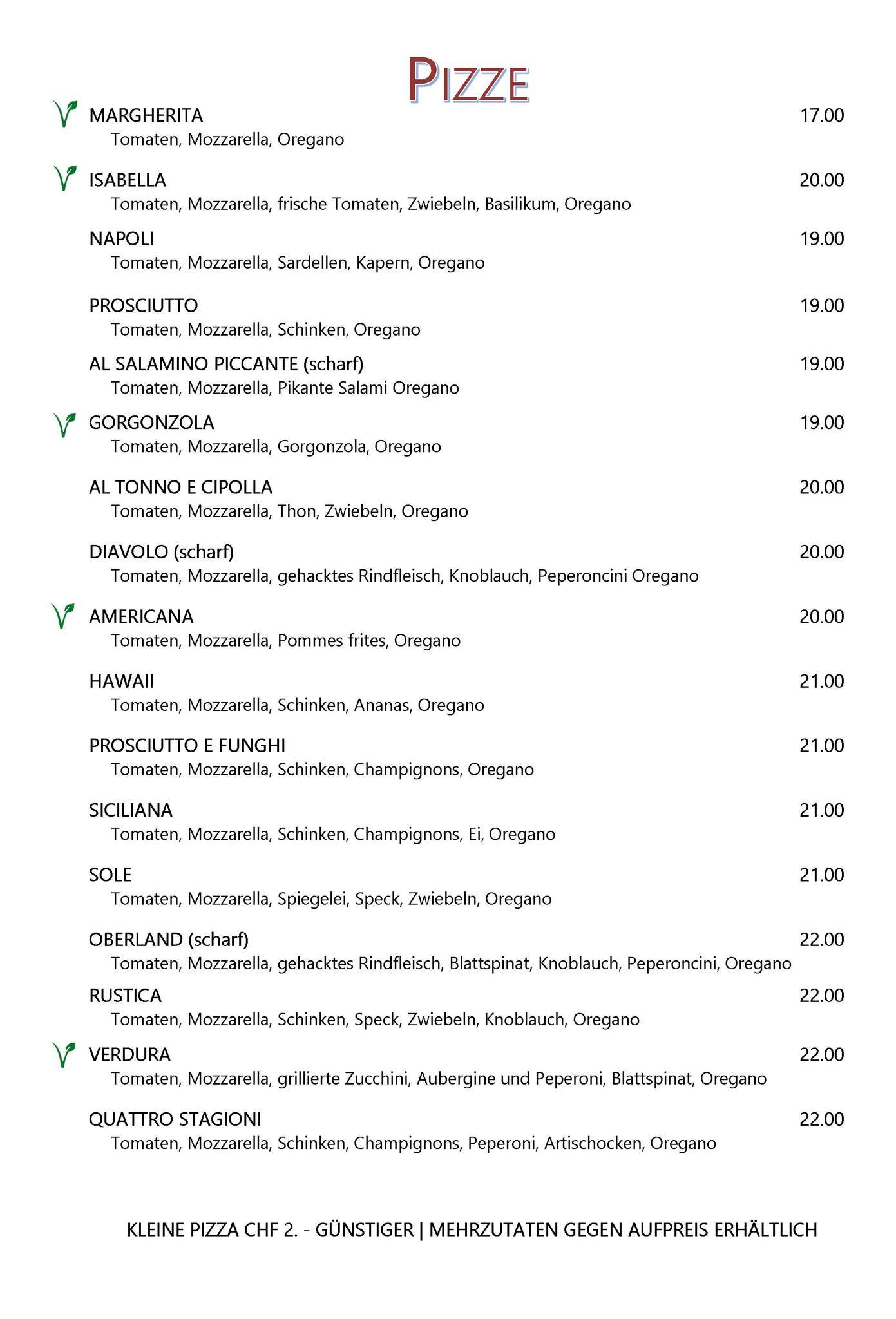 Restaurant Sonne Rüti ZH меню