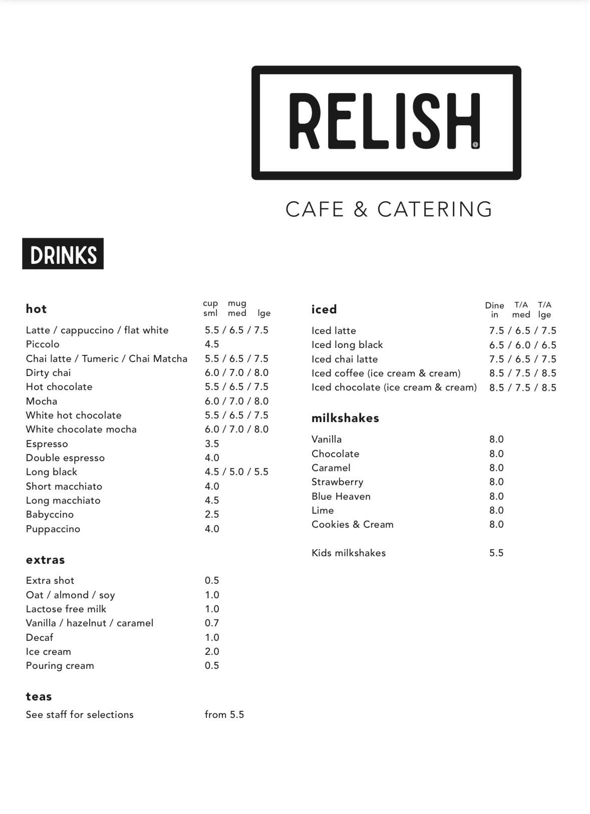 Relish Cafe & Catering меню