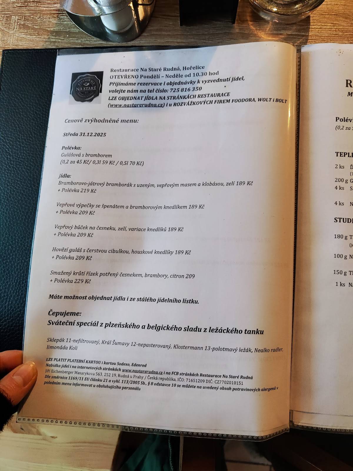 Restaurace Na Staré Rudná Hořelice меню