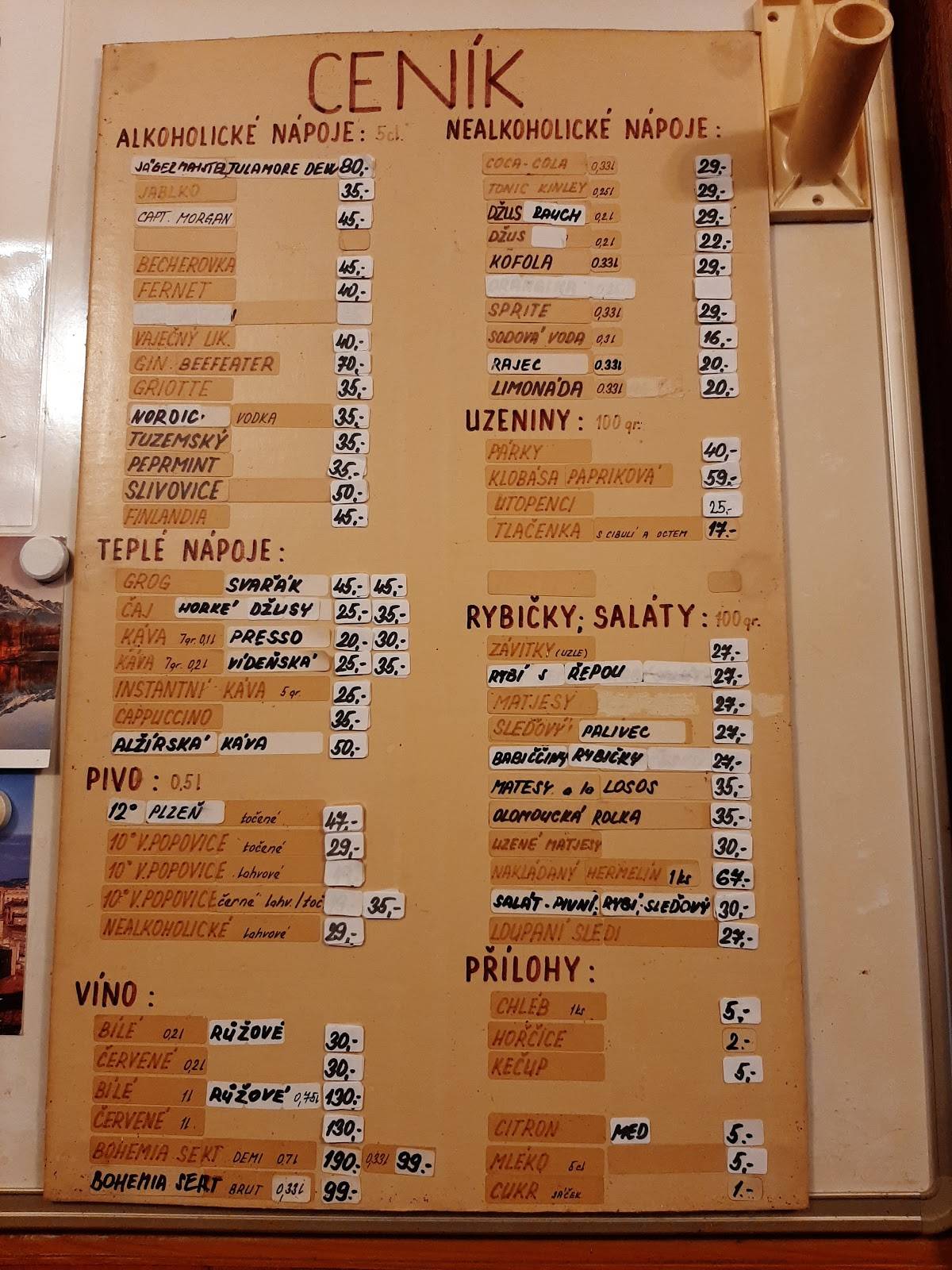 Restaurace U Vacků меню