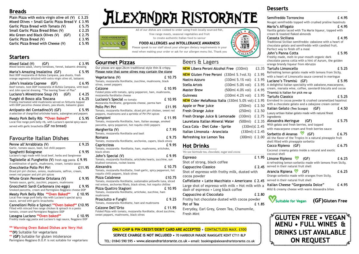 Alexandra Ristorante Italiano меню