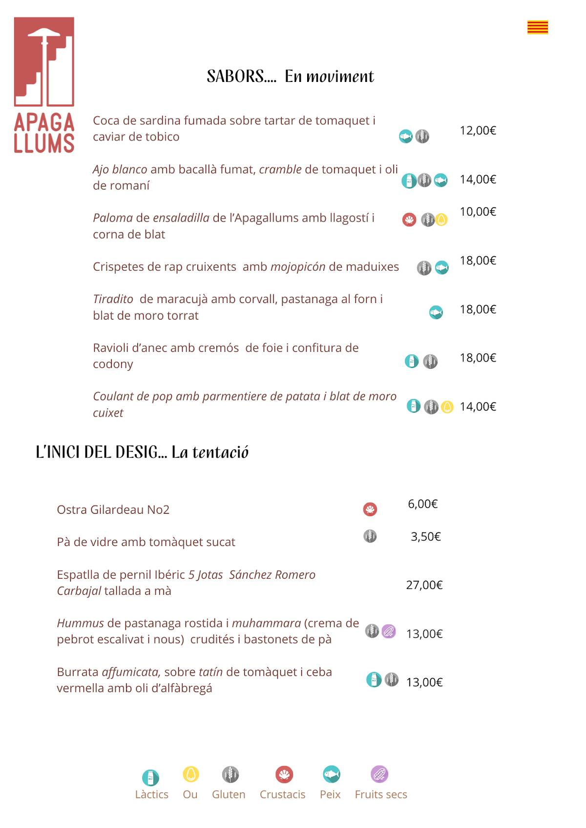 Apagallums Racó Gastronòmic меню