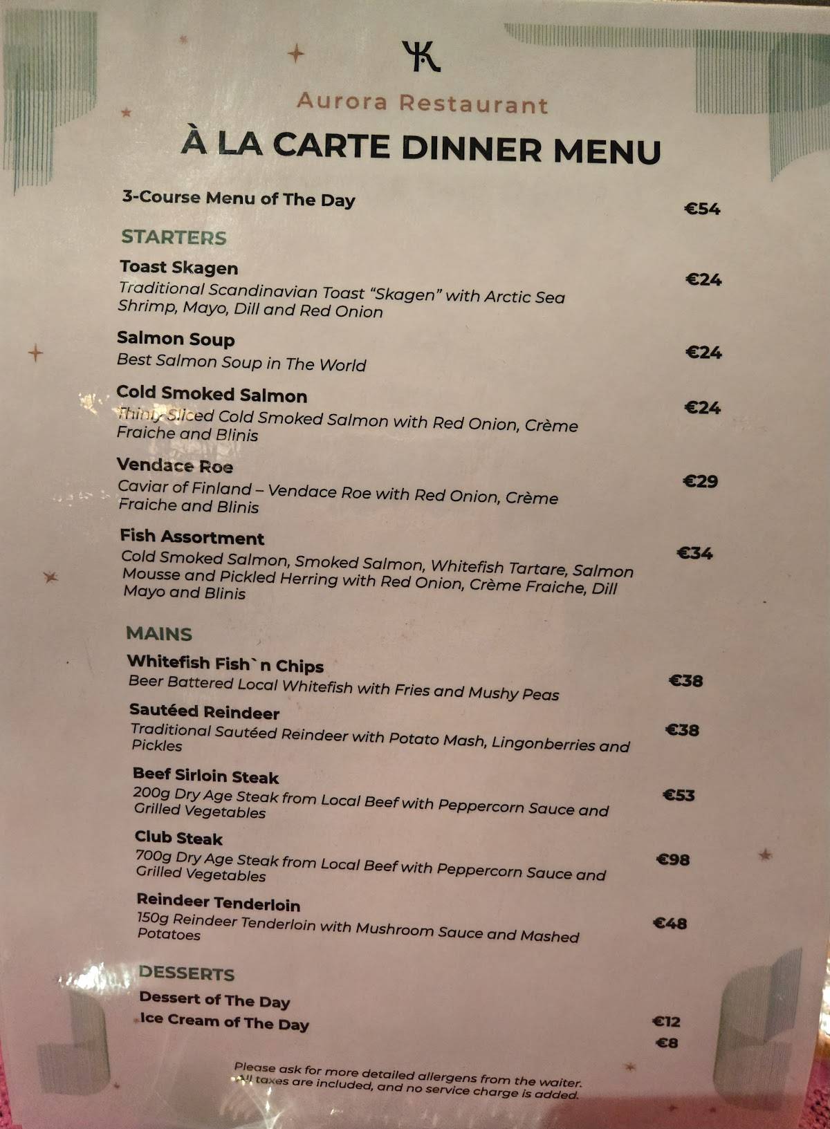 Aurora Restaurant меню