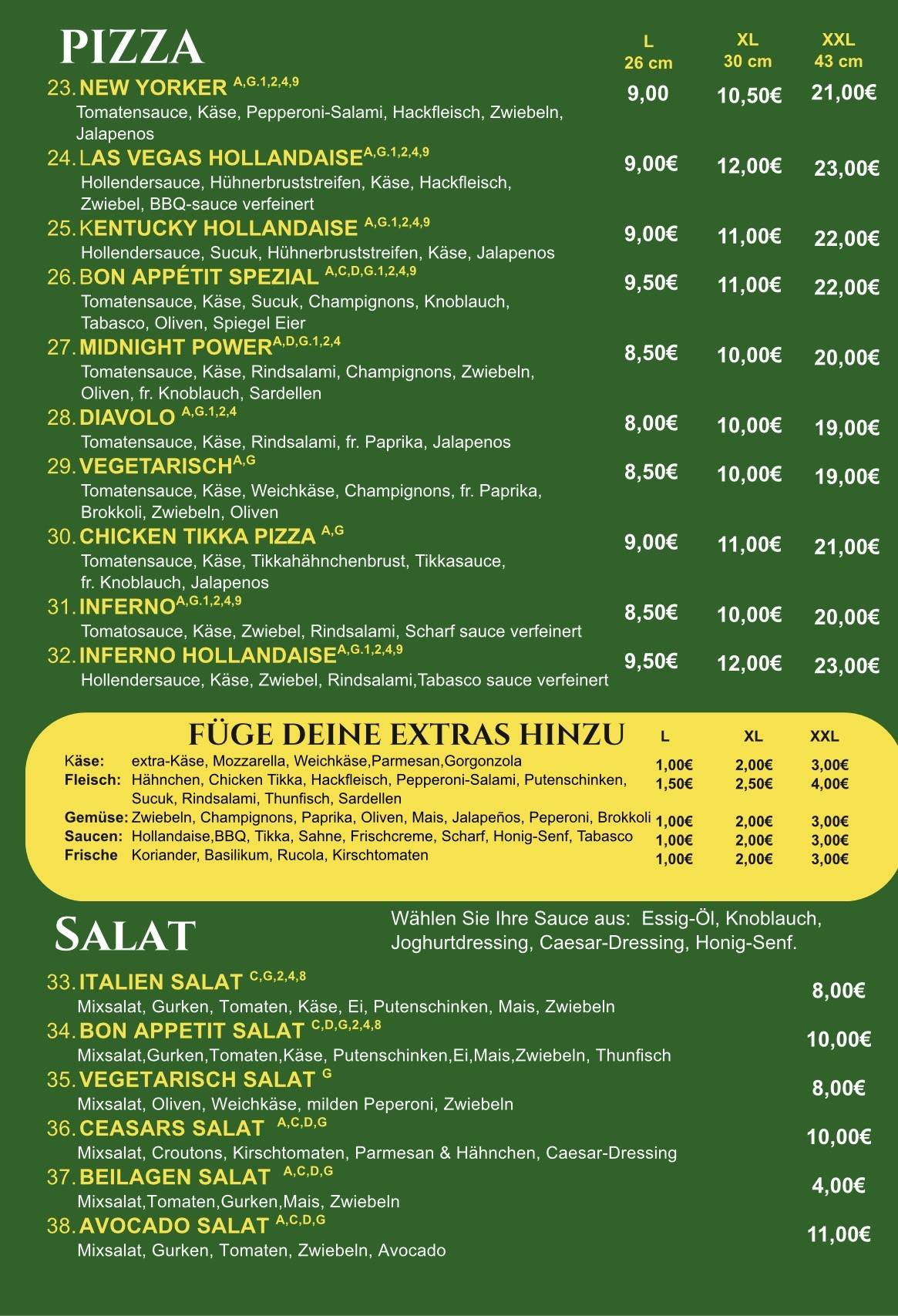 Bon Appetit Pizza меню