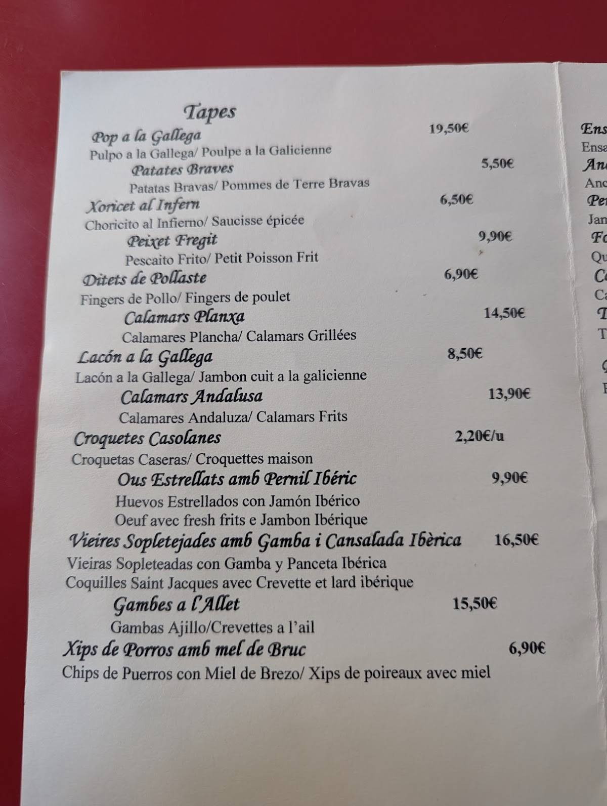 Restaurant Ca la Sogra меню