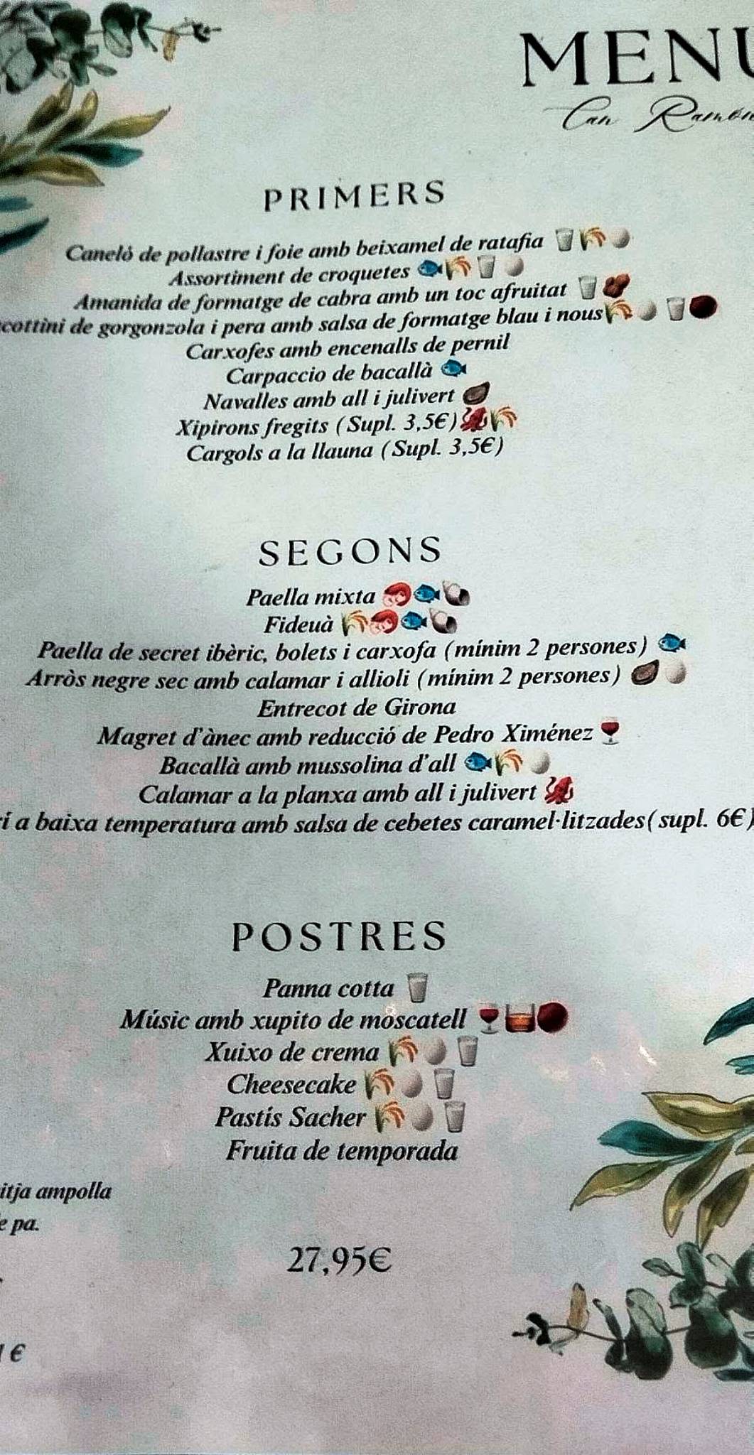 Restaurant Can Ramon меню