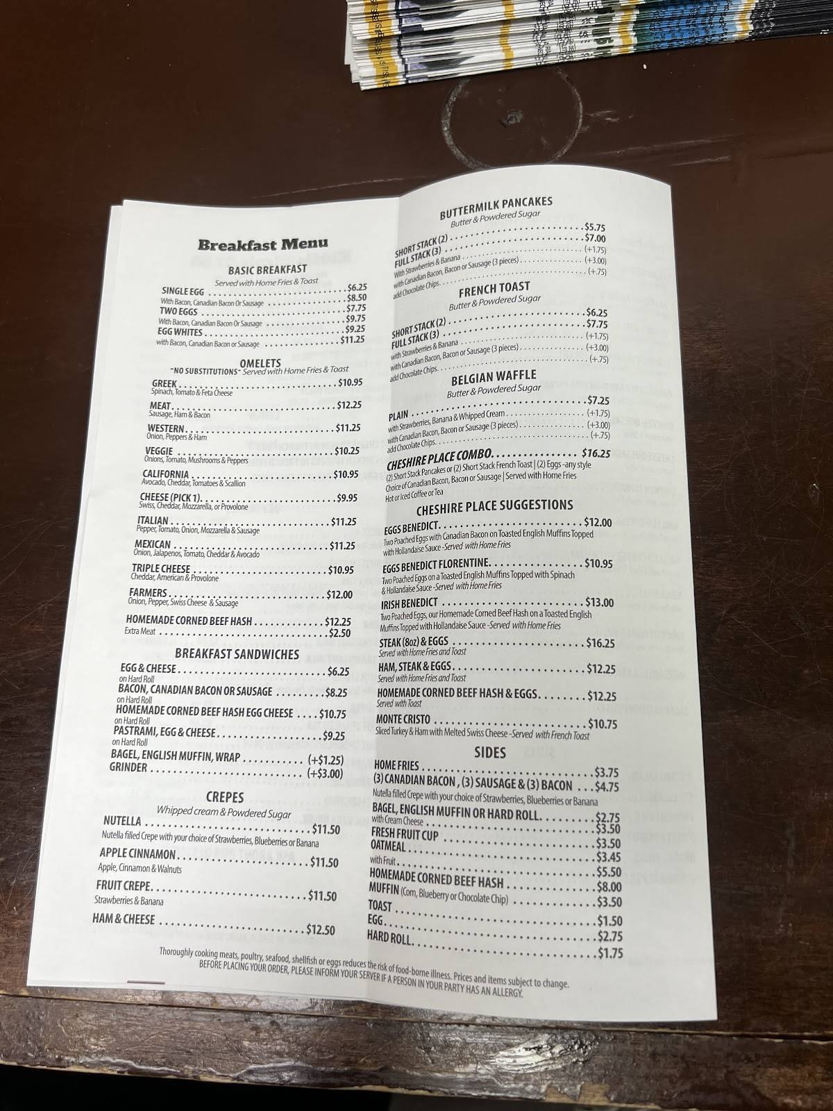 Cheshire Place Restaurant меню