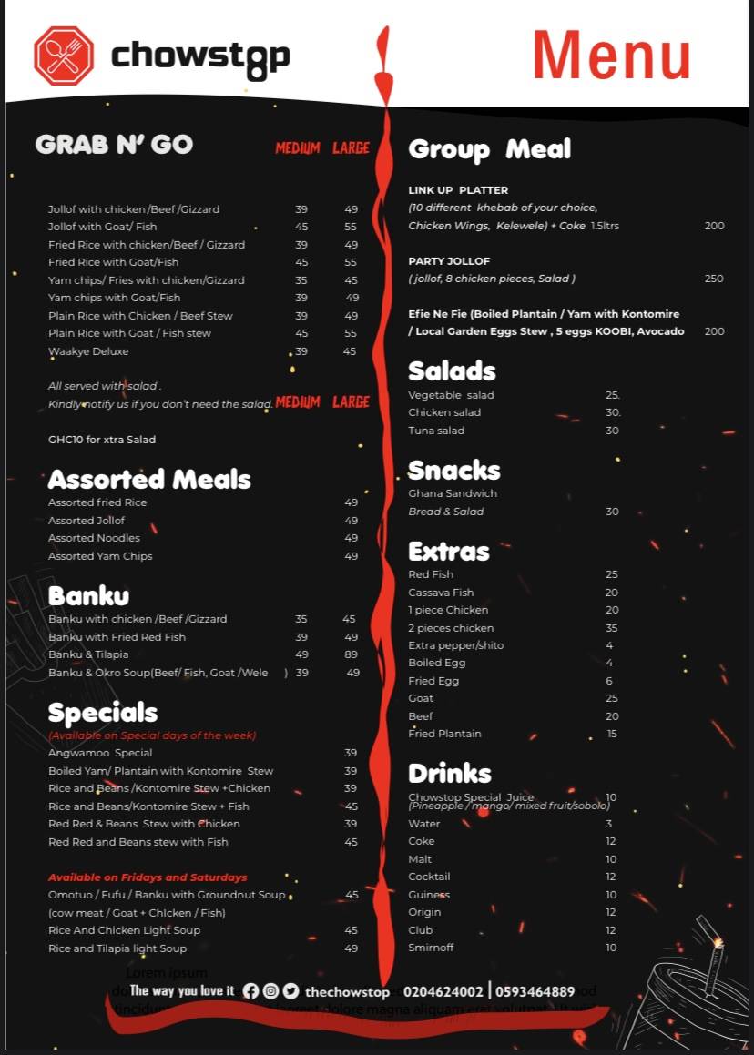 Chowstop меню
