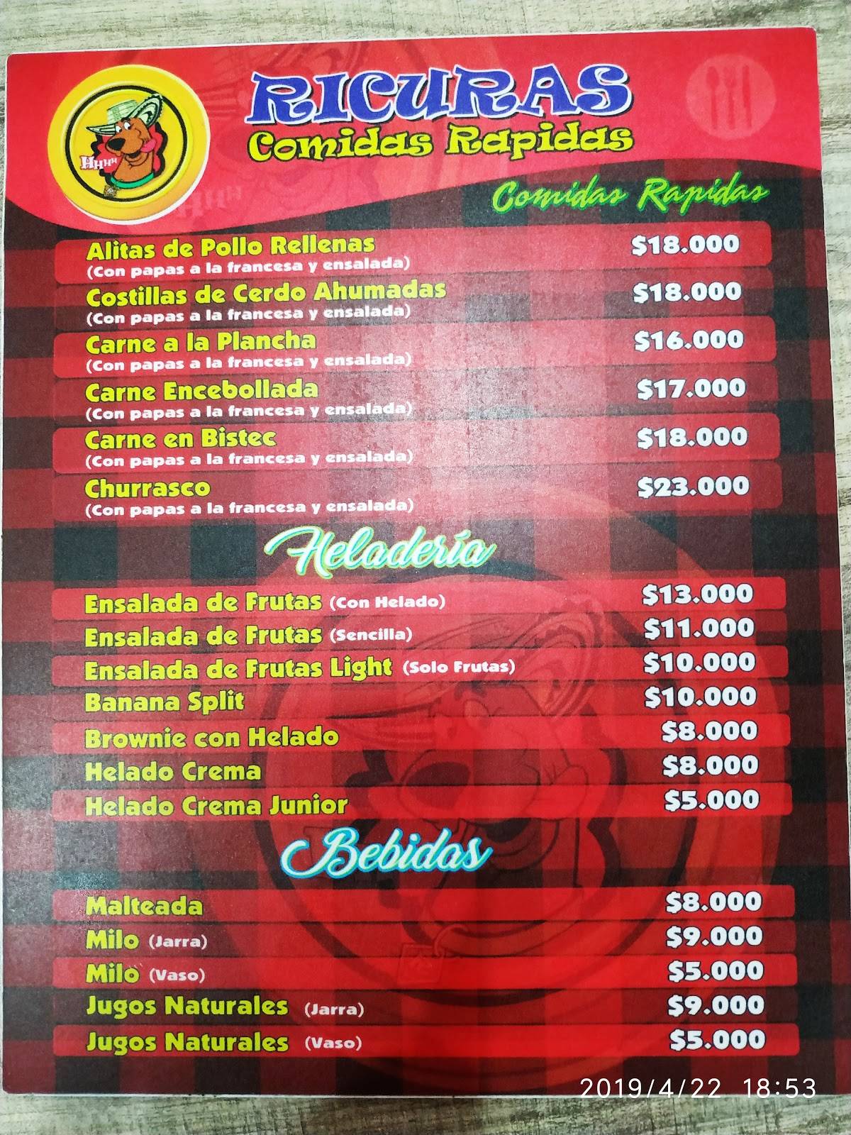 Comidas Rapidas Ricuras меню