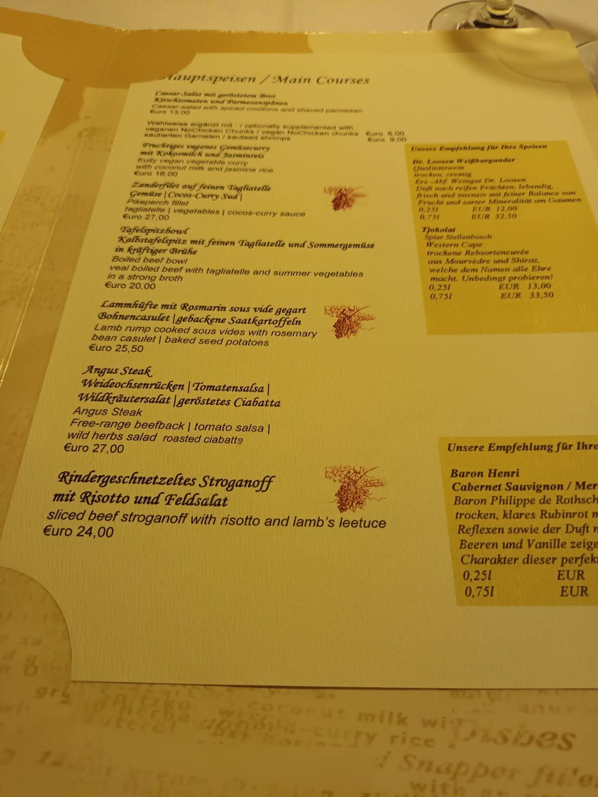 Restaurant "Dianakeller" меню
