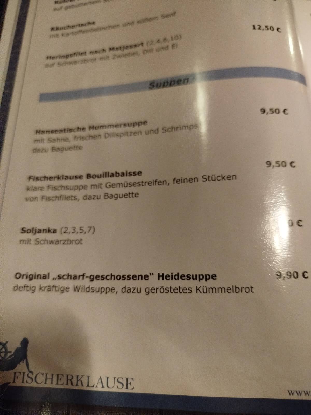 Fischerklause меню