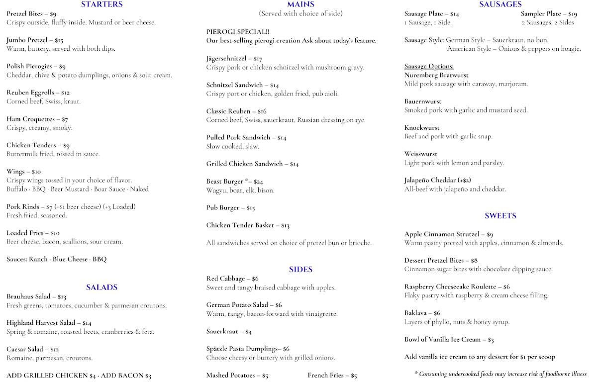 Four Boars European Kitchen (formerly Brewpub) меню
