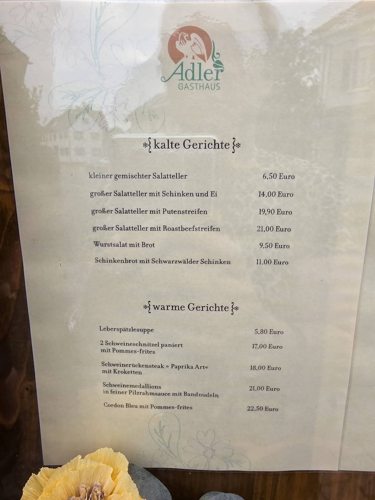 Gasthaus Adler меню