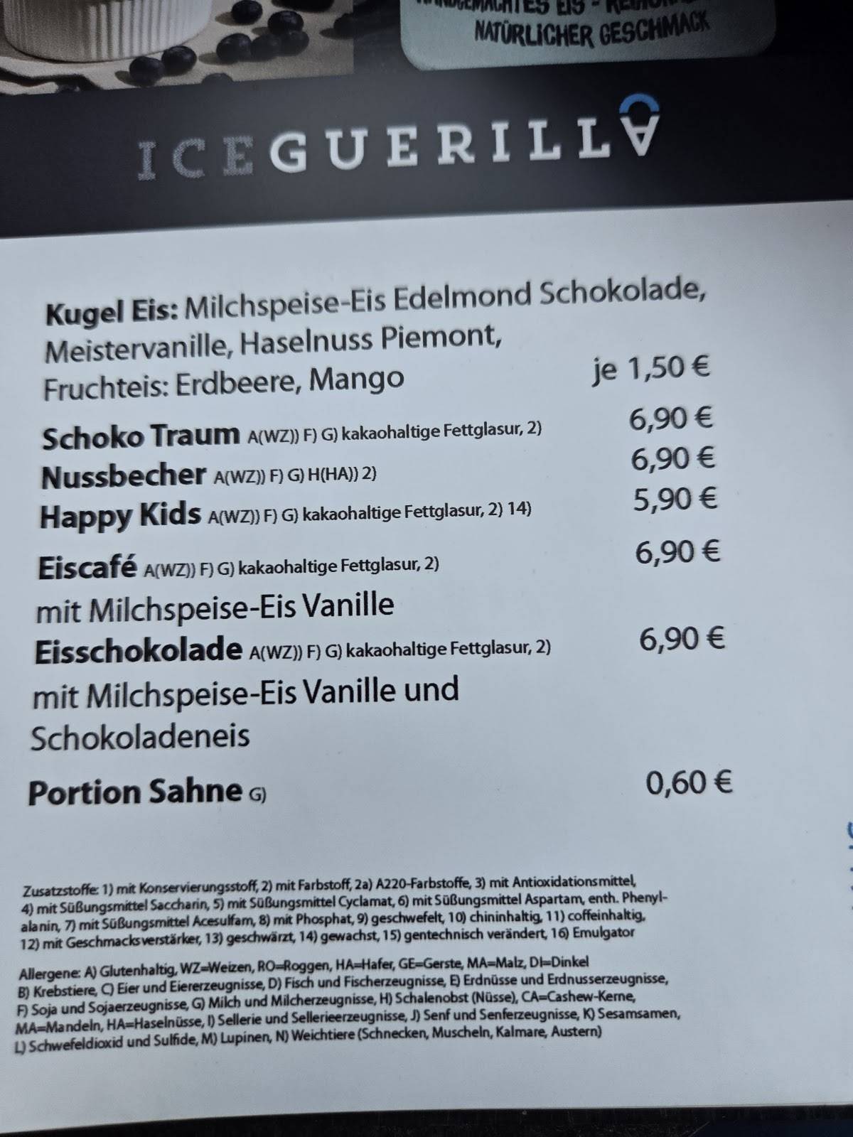 Restaurant Glashaus меню