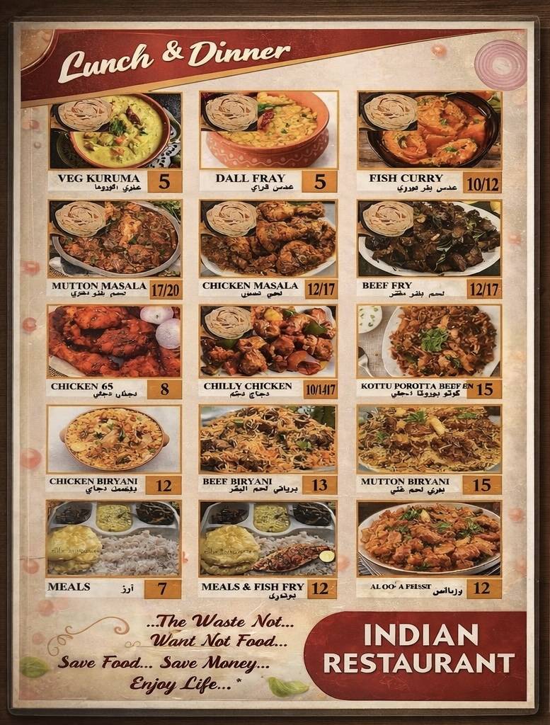Indian restaurant меню