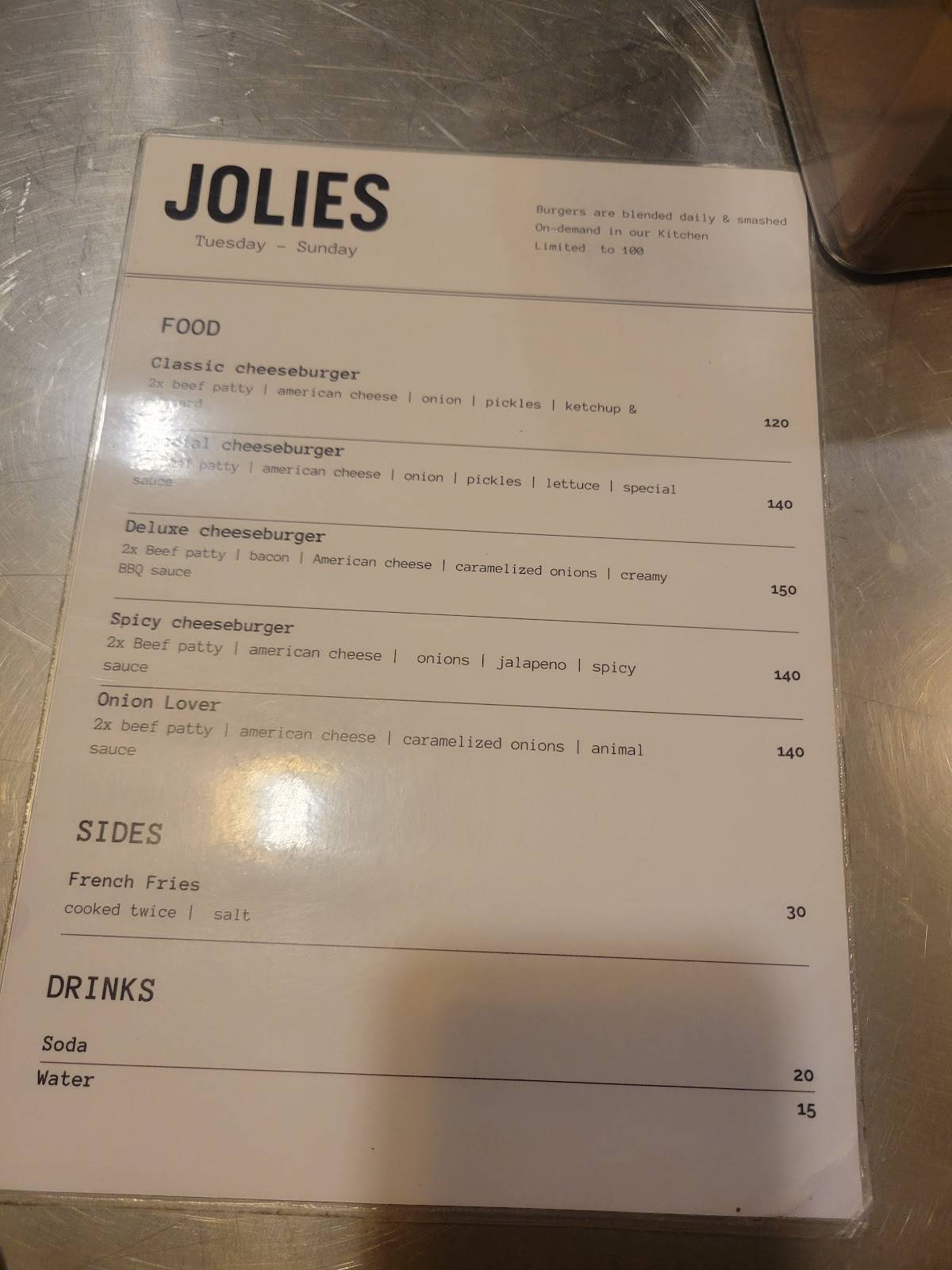 JOLIES меню