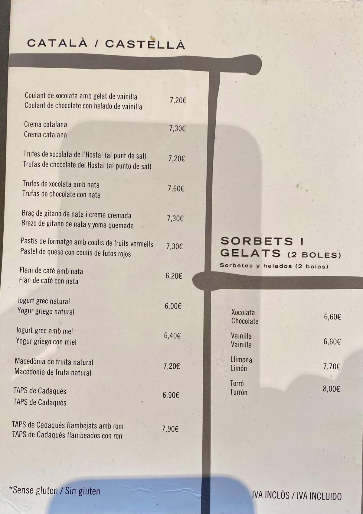 Restaurant L'Hostal меню