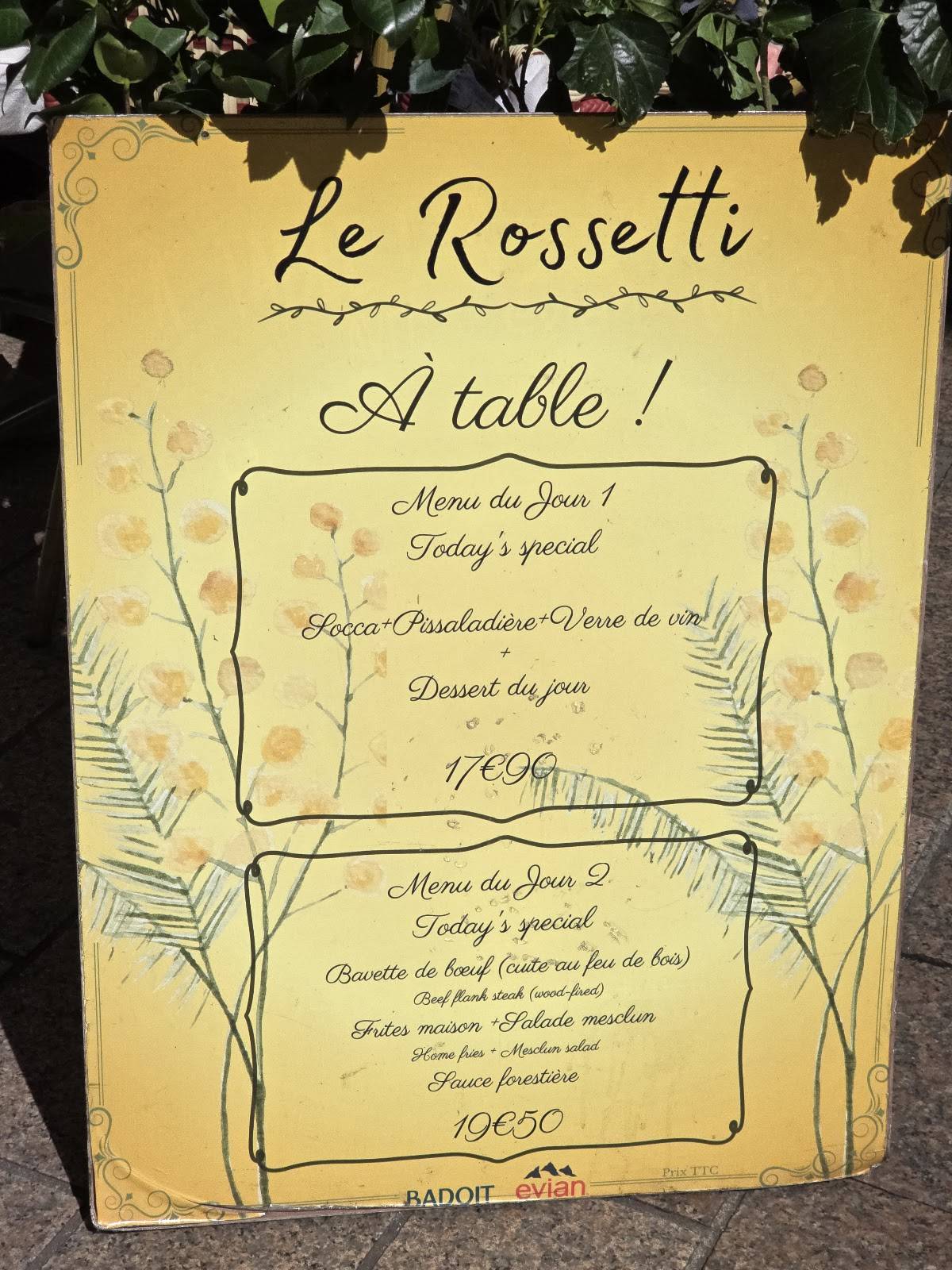 Restaurant Le Rossetti - Restaurant Niçois à Nice меню