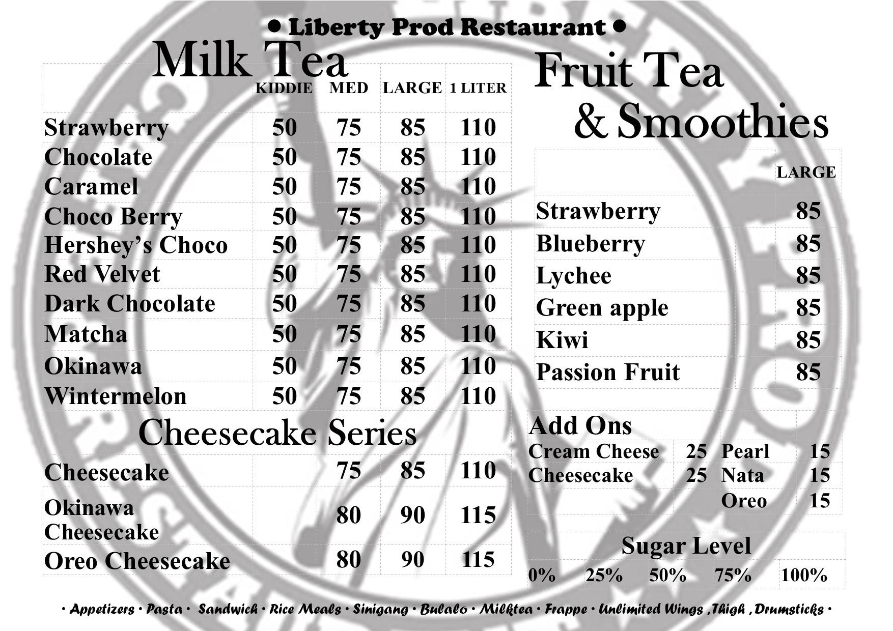 Liberty Prod Restaurant меню
