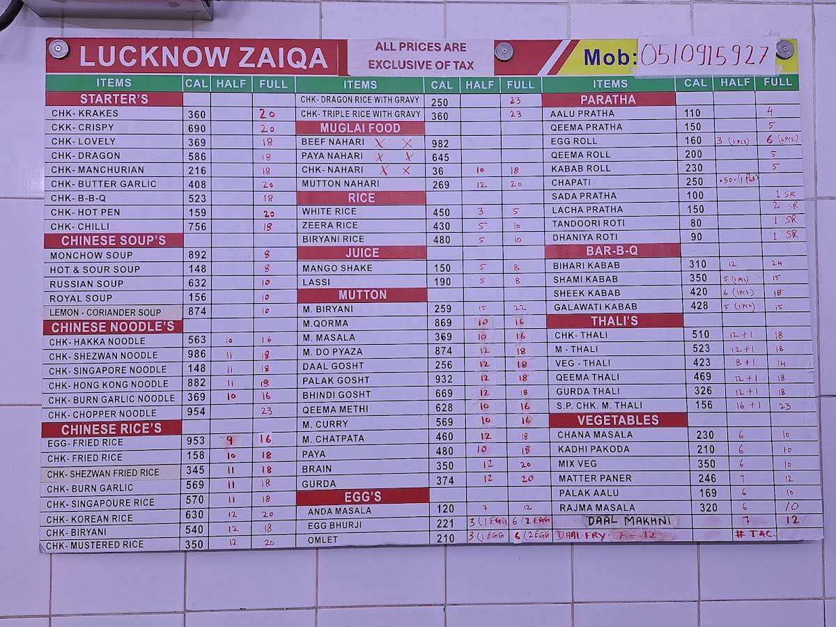 Lucknow Zaiqa меню