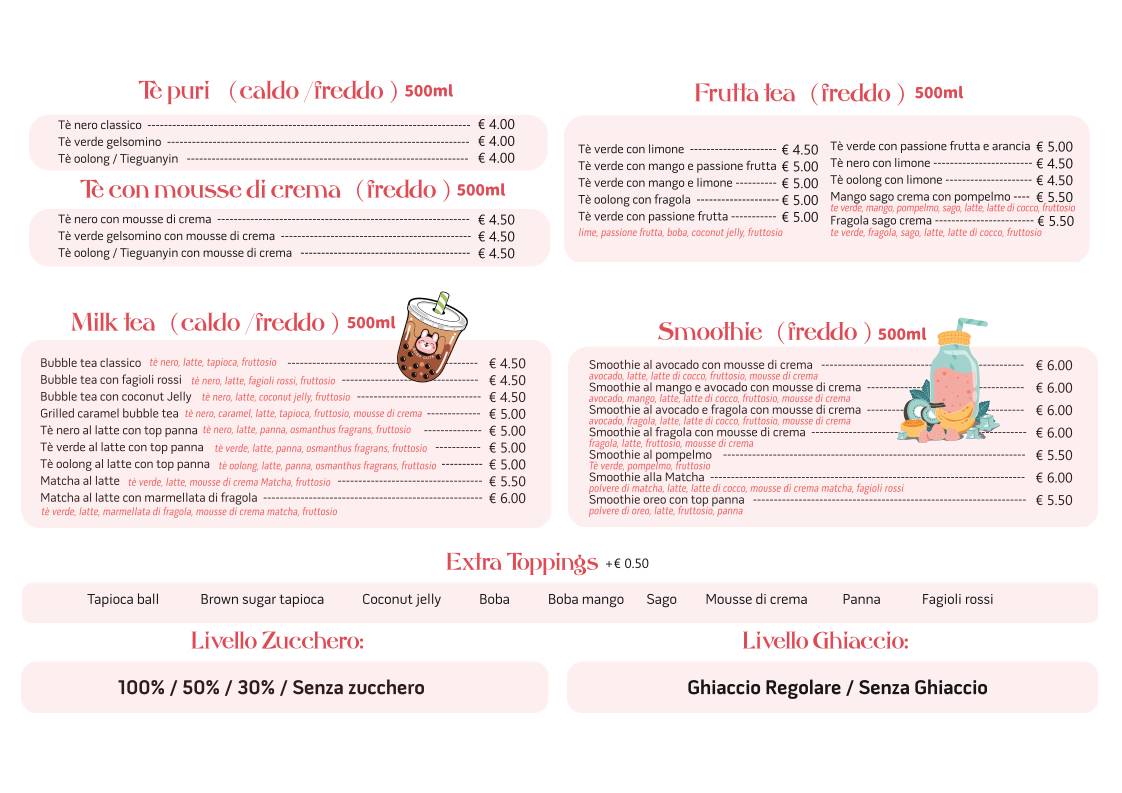 Lucky Poke e Bubble Tea меню