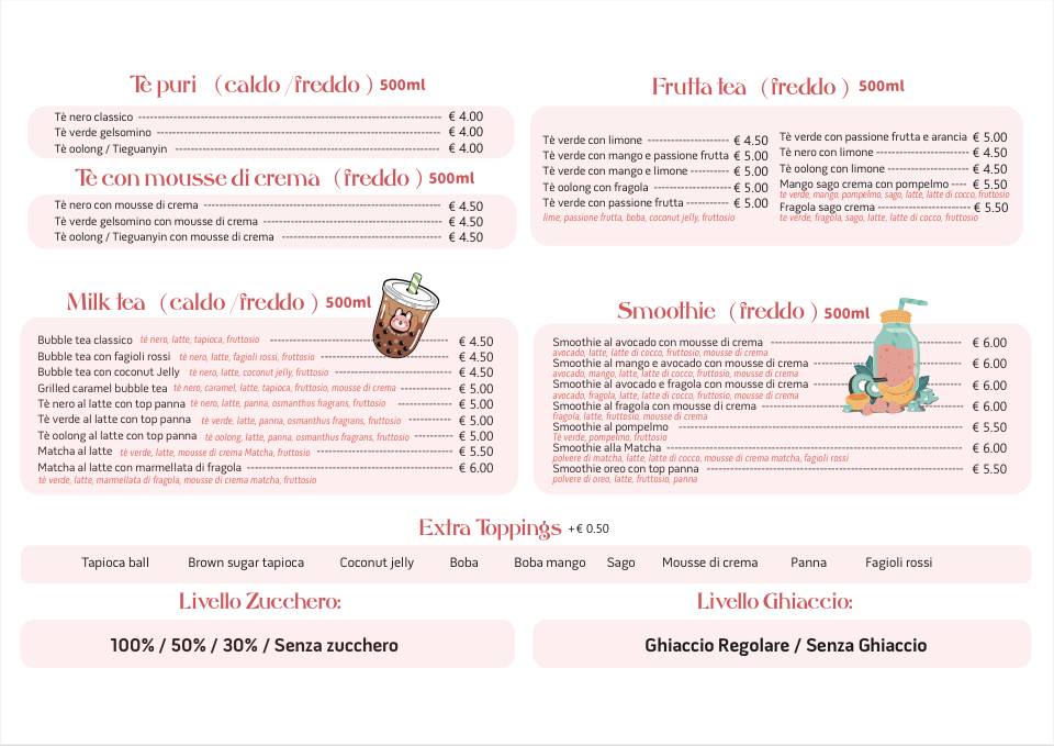 Lucky Poke e Bubble Tea меню