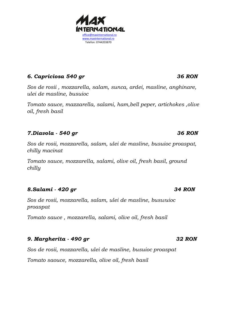 MAX International Restaurant меню