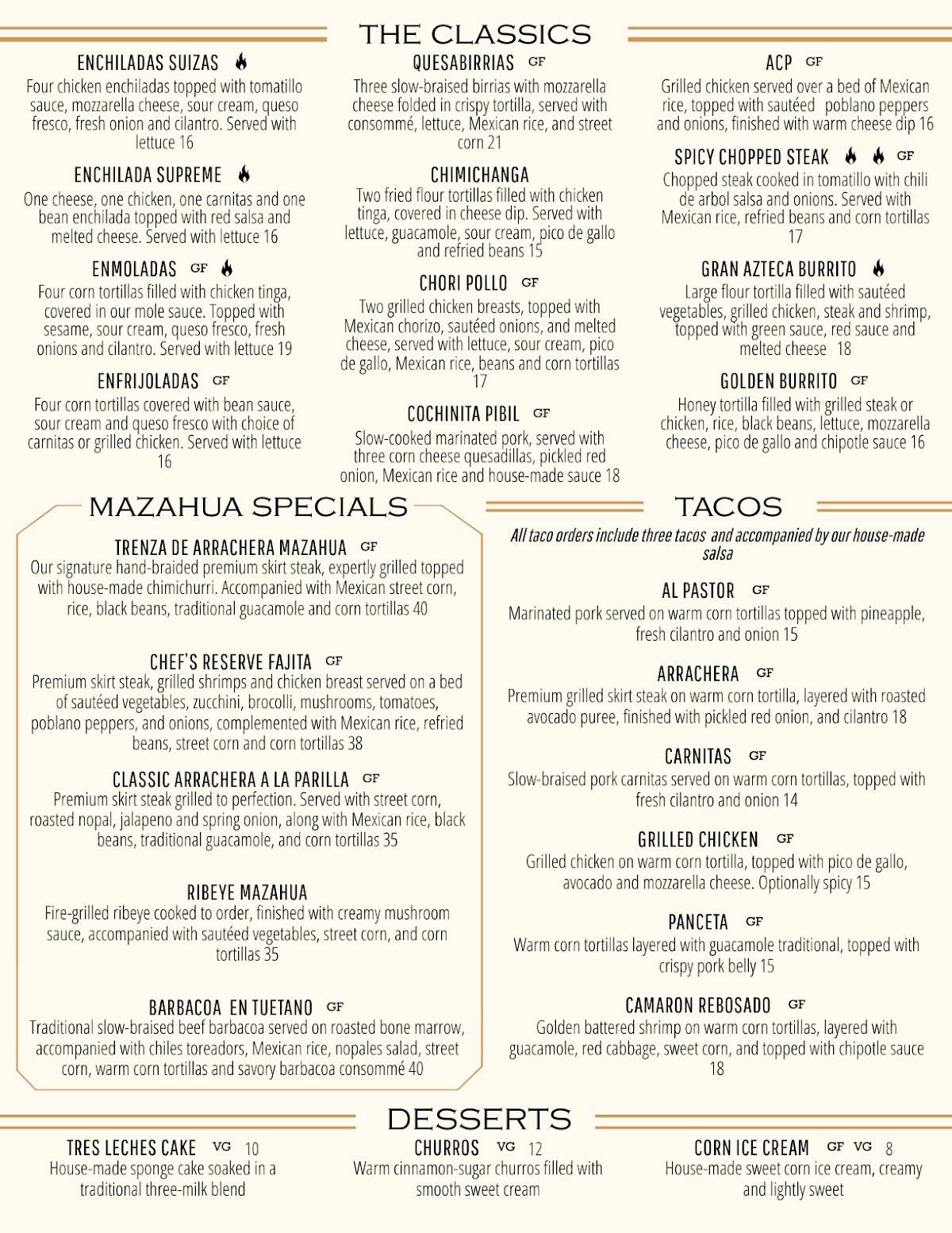 Mazahua Azteca меню